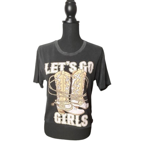 Zutter Women's Gray Wash Crop Short Sleeve T Shirt "Lets Go Girls" Size S - Picture 1 of 8